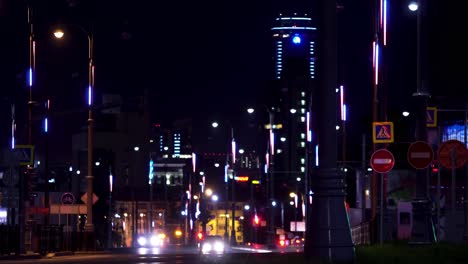 night city street scene with blue lights