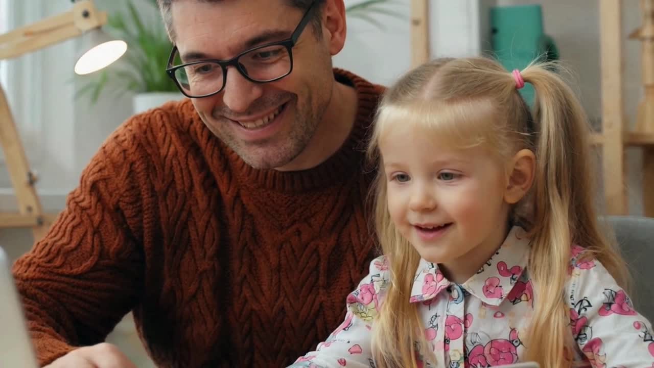 Father and Daughter Shopping Online with Credit Card