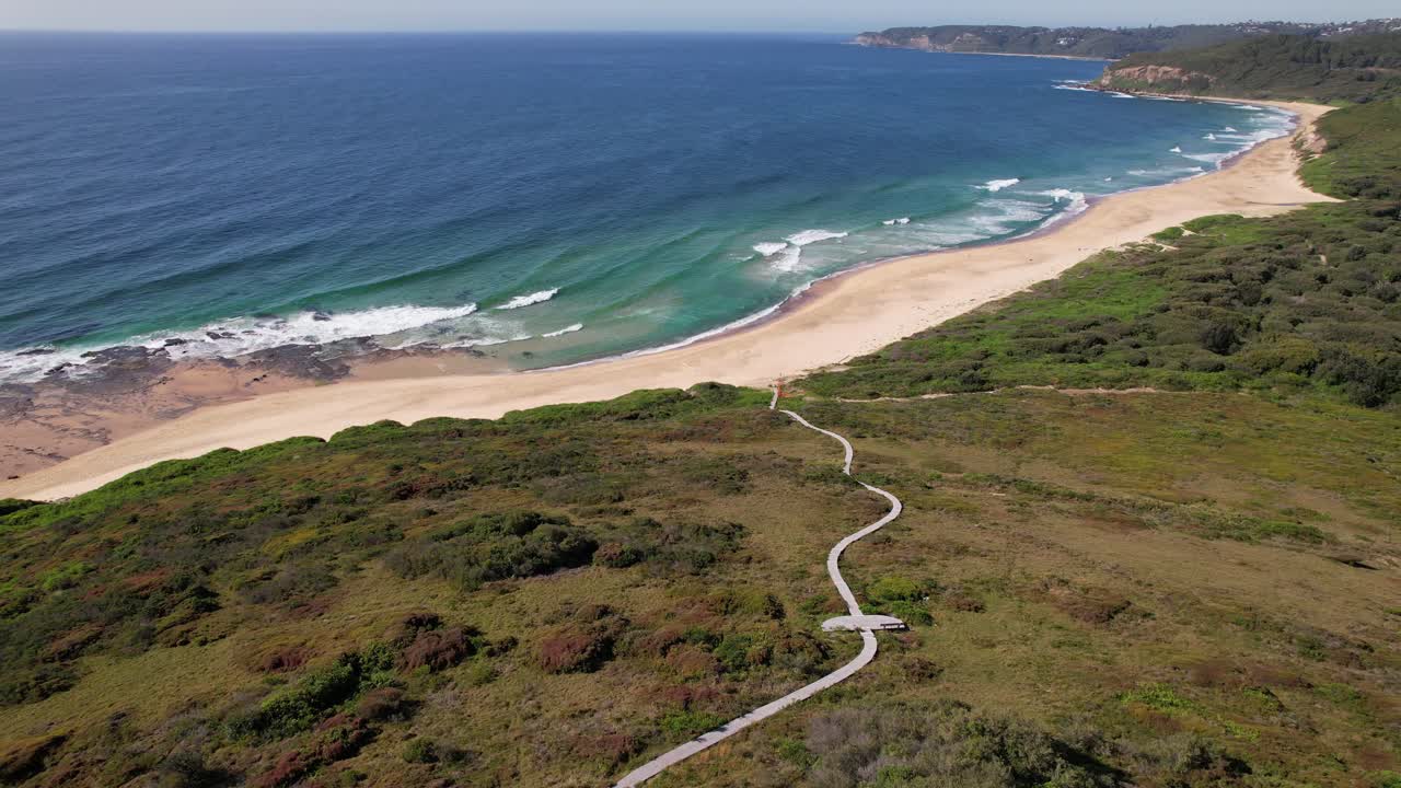 Glenrock Beach With Turquoise Seascape In New South Wales, Australia - Aerial Shot