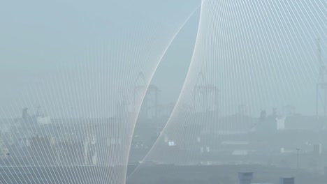 animation of mesh shapes moving over cityscape