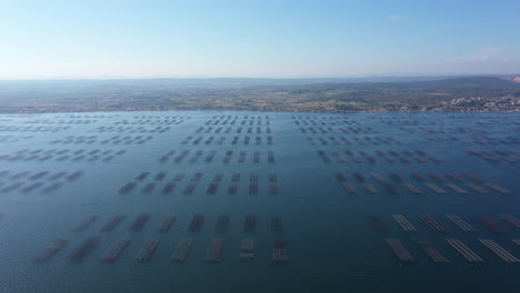 shellfish farming oysters farms etang de thau aerial view france sunny day