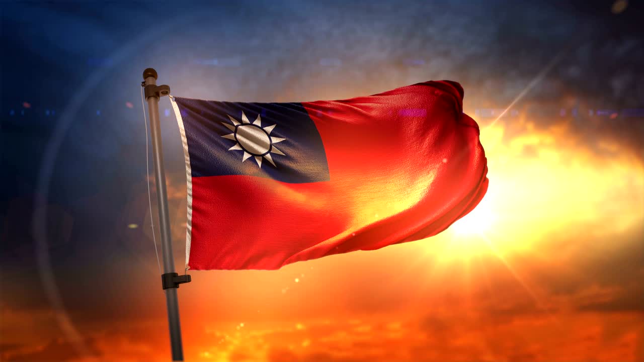 Bandiera di Taiwan retroilluminata all'alba splendida, loop in slow motion 4K