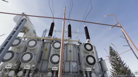 high voltage electrical transformer at a power station