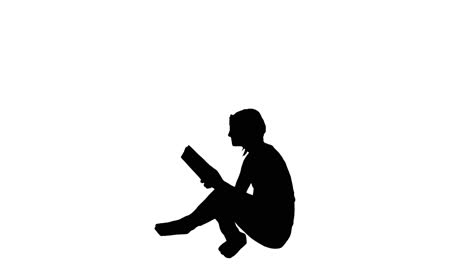 mujer está leyendo un libro en el suelo, con las piernas cruzadas, silueta en blanco y negro para efectos gráficos en movimiento