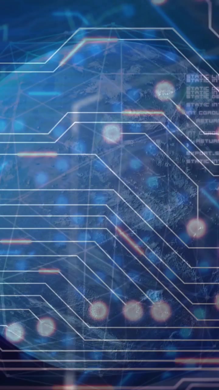 Animation of network of connections over globe and data processing
