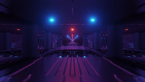 futuristic scifi space tunnel corridor with glowing lights and glass windows and bottom