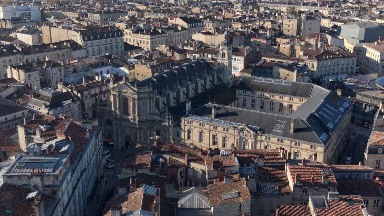 Aerial view of Bordeaux city, UNESCO World Heritage Site, the Golden Triangle, Cour Mably and Notre Dame Church