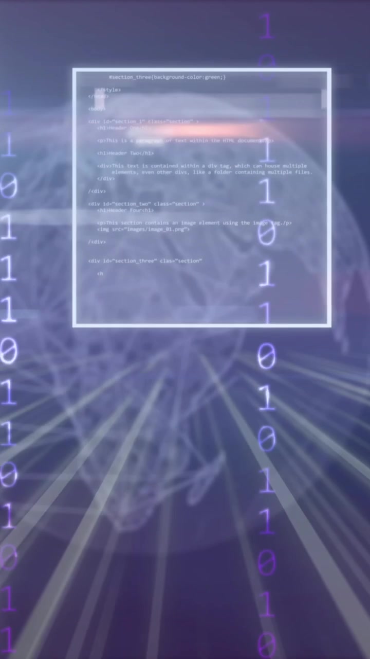 Animation of globe, data processing and connections over computer servers