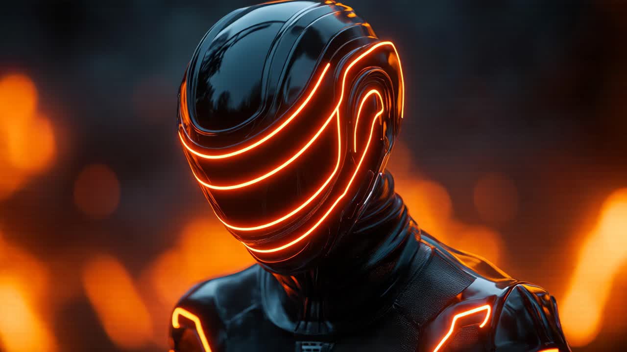 Futuristic Figure in Burning Environment