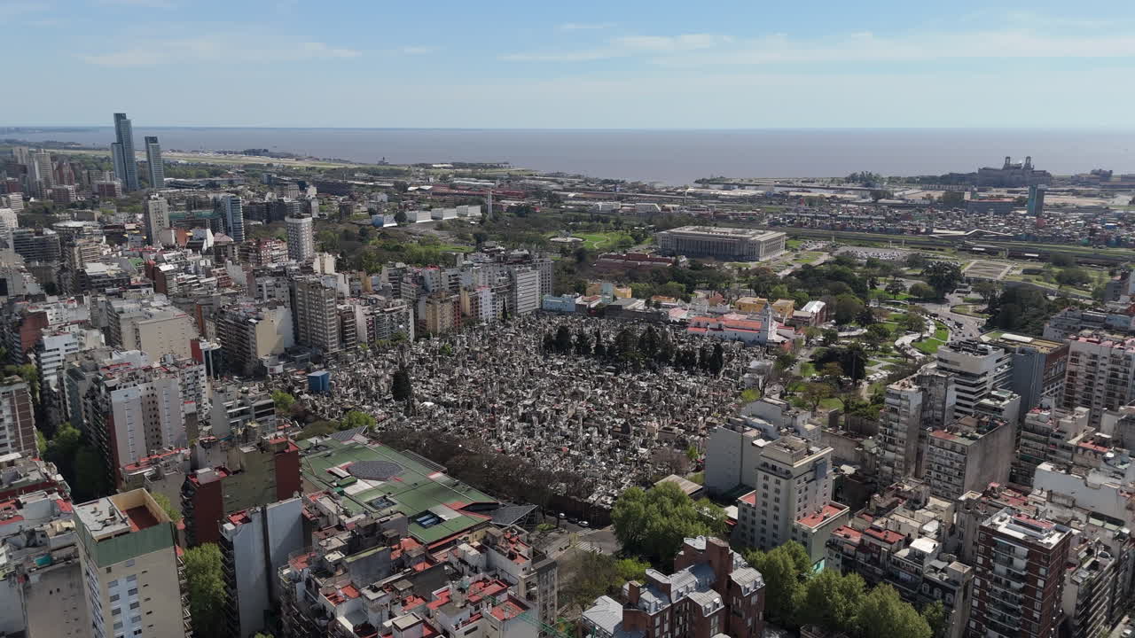 Aerial view of Recoleta cemetery and neighborhood in Buenos Aires, Argentina