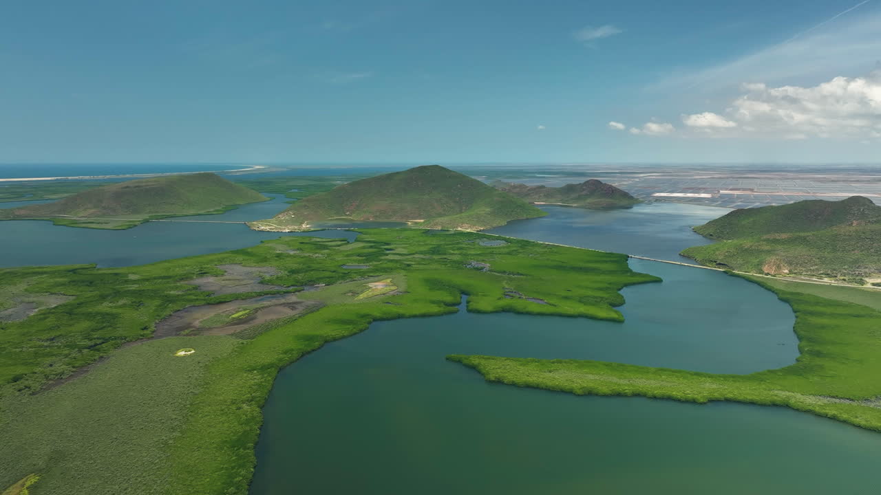 Aerial view of a nature landscape in Topolobampo, sunny day in Sinaloa, Mexico