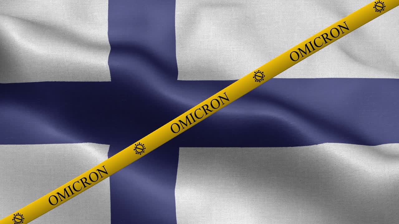Variante Omicron e striscia di divieto sulla bandiera finlandese