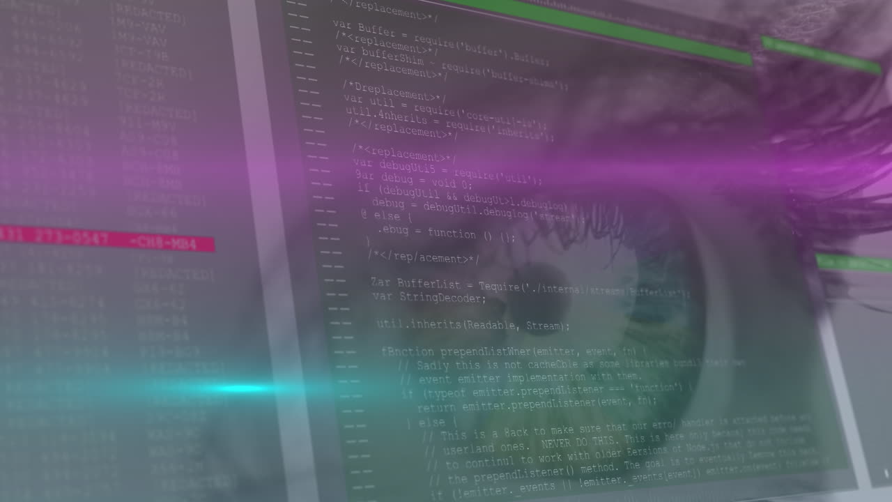 animación del procesamiento de datos sobre el ojo de la mujer en el fondo