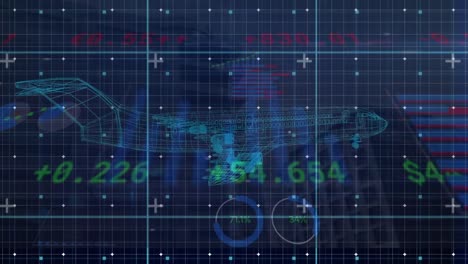 Animation-of-data-processing-over-plane-and-cityscape