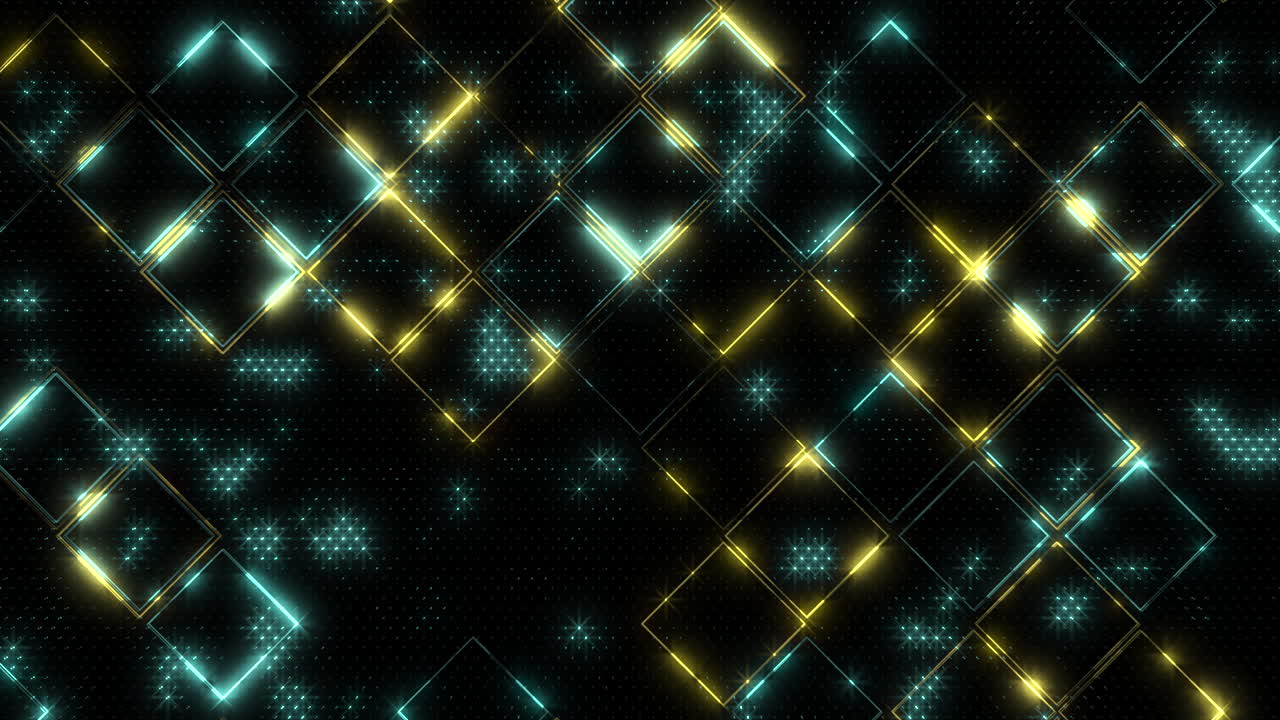 Vibrant diamond pattern yellow and blue lines on black background