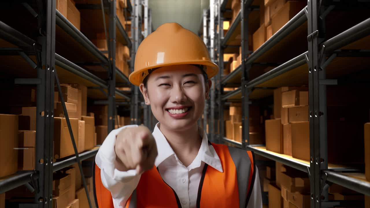 창고 노동자가 가리키고 있습니다.