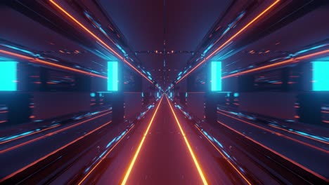 animation of moving through highly reflective, colorful and glowing path giving immersive effect