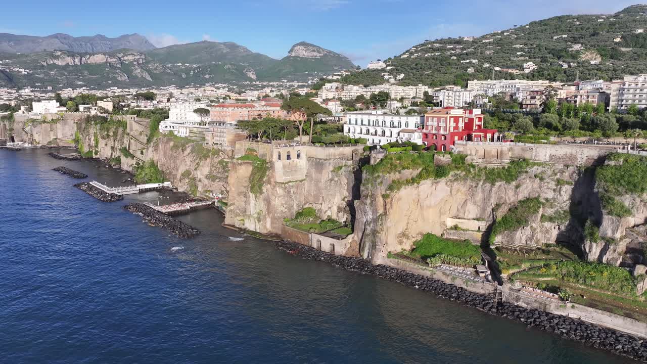 Sunset Sorrento Coast At Sorrento In Naples Italy. Beach Landscape. Giant Cliffs Scene. Sorrento Coast At Naples Italy. Sunset Skyline. Gulf Of Naples Mediterranean Sea. Amalfi Coast Skyline.