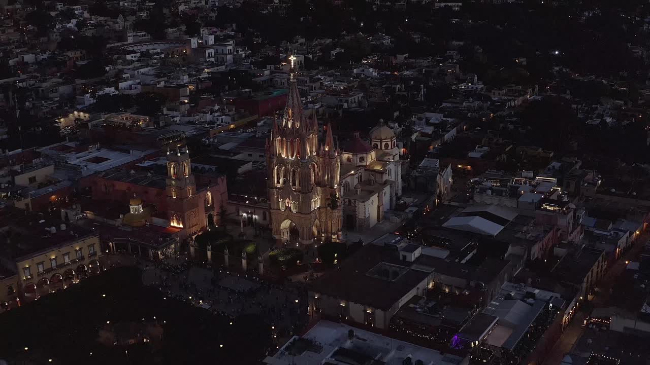 Aerial: astonishing view of San Miguel de Allende downtown, drone view