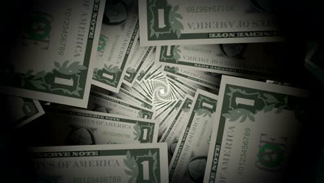 abstract one dollar bill spiral tunnel background animation