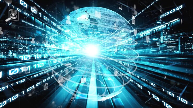 未来的なグローバル・ソーシャル・メディア 人々のネットワークと 暗 ⁇ のデジタル・データ共有