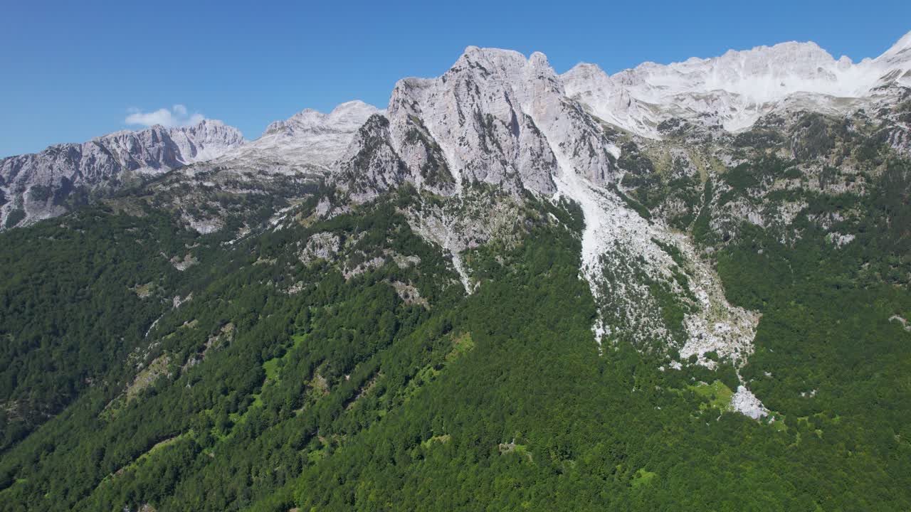 majestuosidad alpina: capturando la esencia de la tranquilidad con cielos azules, bosques verdes exuberantes y altas montañas rocosas en los majestuosos alpes