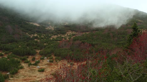 Clouds-over-Beleg-mountainside-in-Serbia,-aerial-reveal