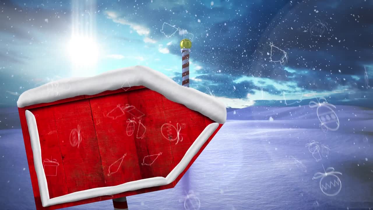 나무 표지판 으로 겨울 풍경 의 애니메이션