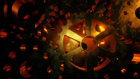 fondo de mecanismos giratorios de metal de oro. concepto de flujo de trabajo de negocios. bucle sin costuras 3d render