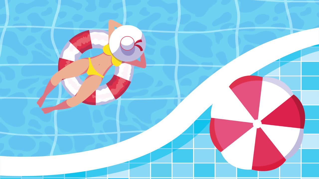 girl tanning in float in pool scene