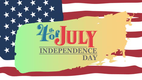 animation of 4th of july independence day text over paint splash and american flag