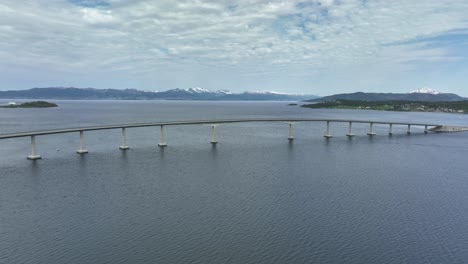 tresfjorden bridge near vestnes and molde in coastal norway - aerial view establishing clip