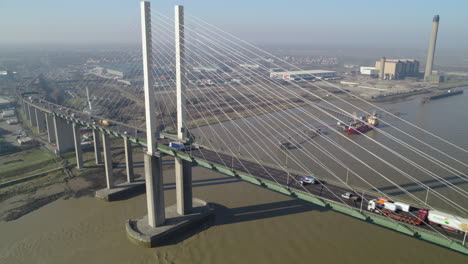 Aerial-view-of-the-QE2-Dartford-crossing-on-the-River-Thames,-Kent---Essex-England