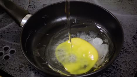 fried egg. raw egg on the frying pan in slow motion.