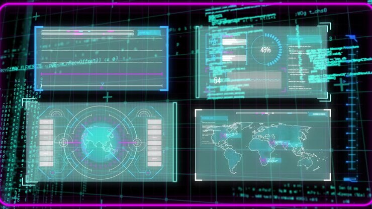 Animation of globe and data processing on interface