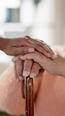 hands holding a walking stick, symbol of support and care