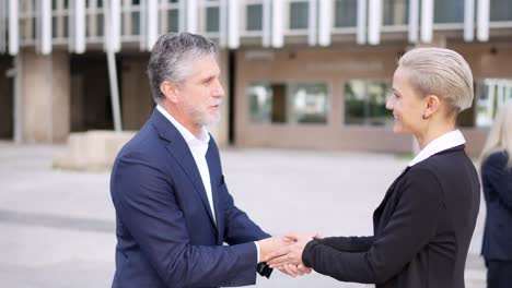 business professionals shaking hands outdoors