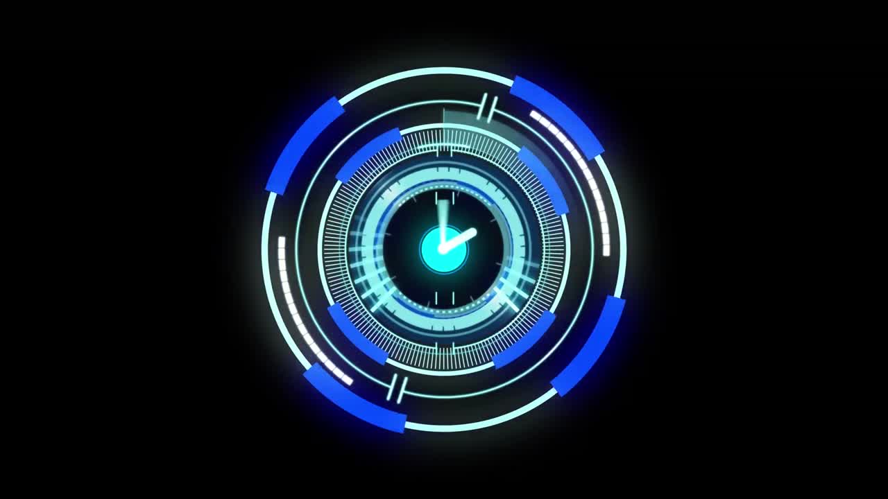 Animazione di scansione con mirino con orologio su sfondo nero.