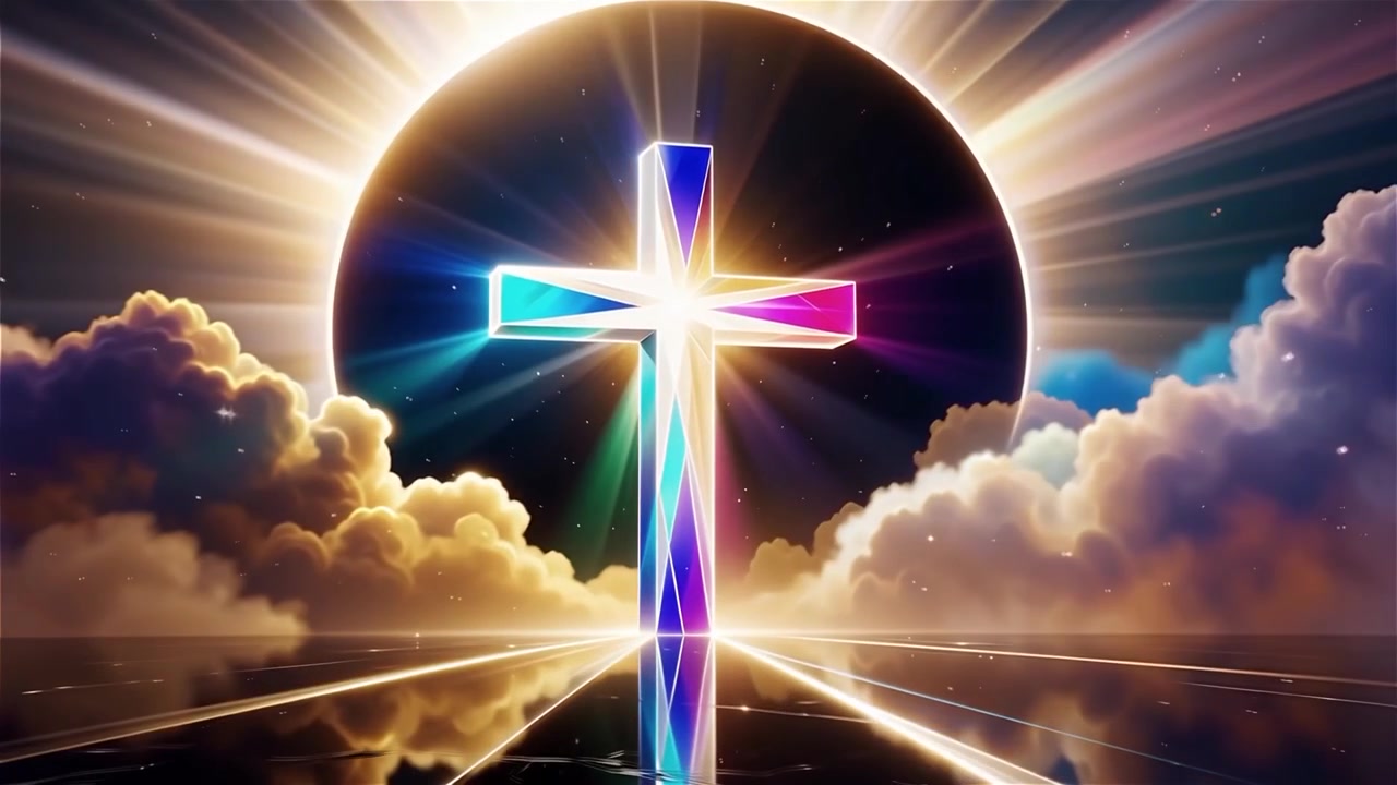 Croce Cristiana Luce Celestiale Sfondo per il Culto.