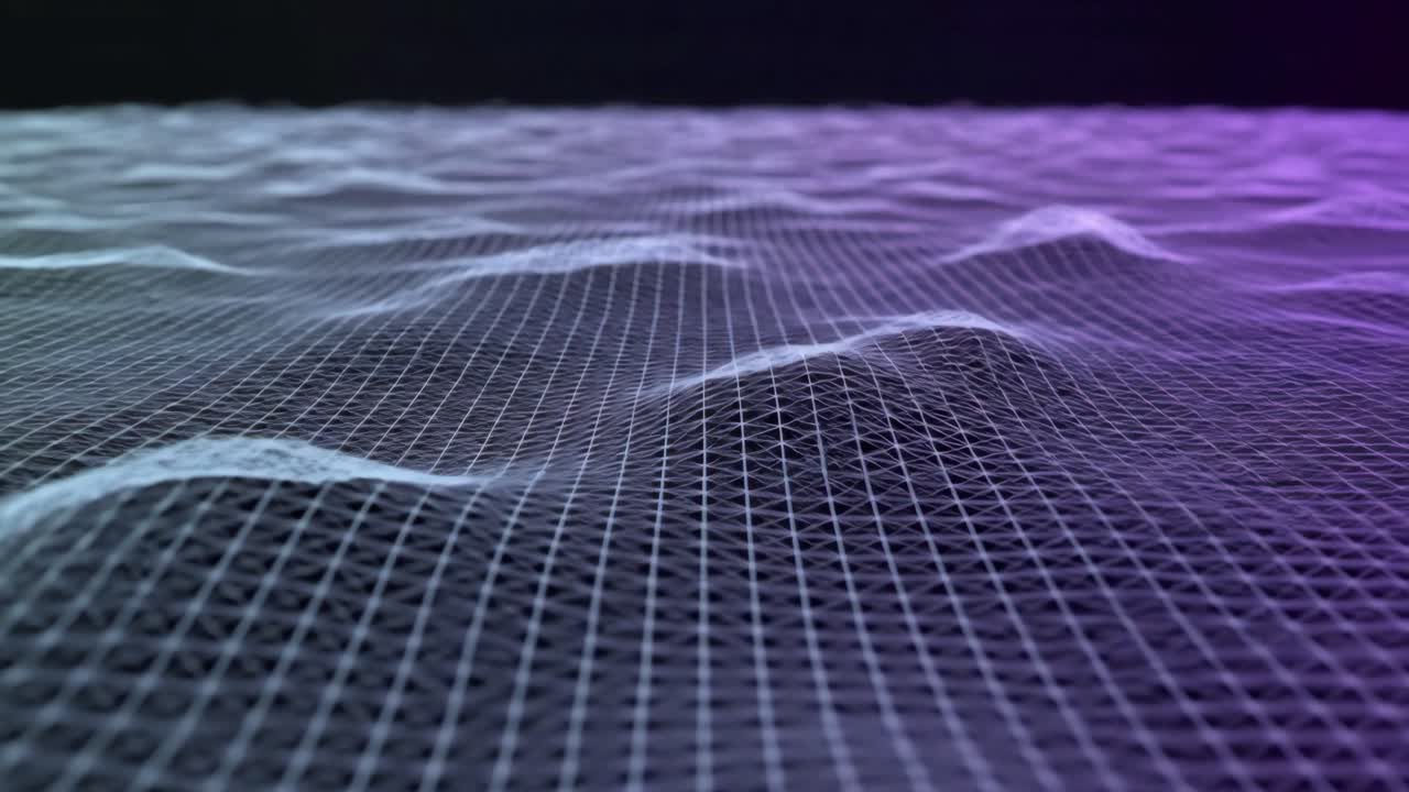 Abstract Waving Wireframe Grid with Blue and Purple Gradient