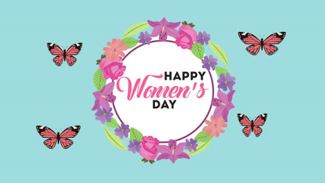 happy womens day lettering with floral frame