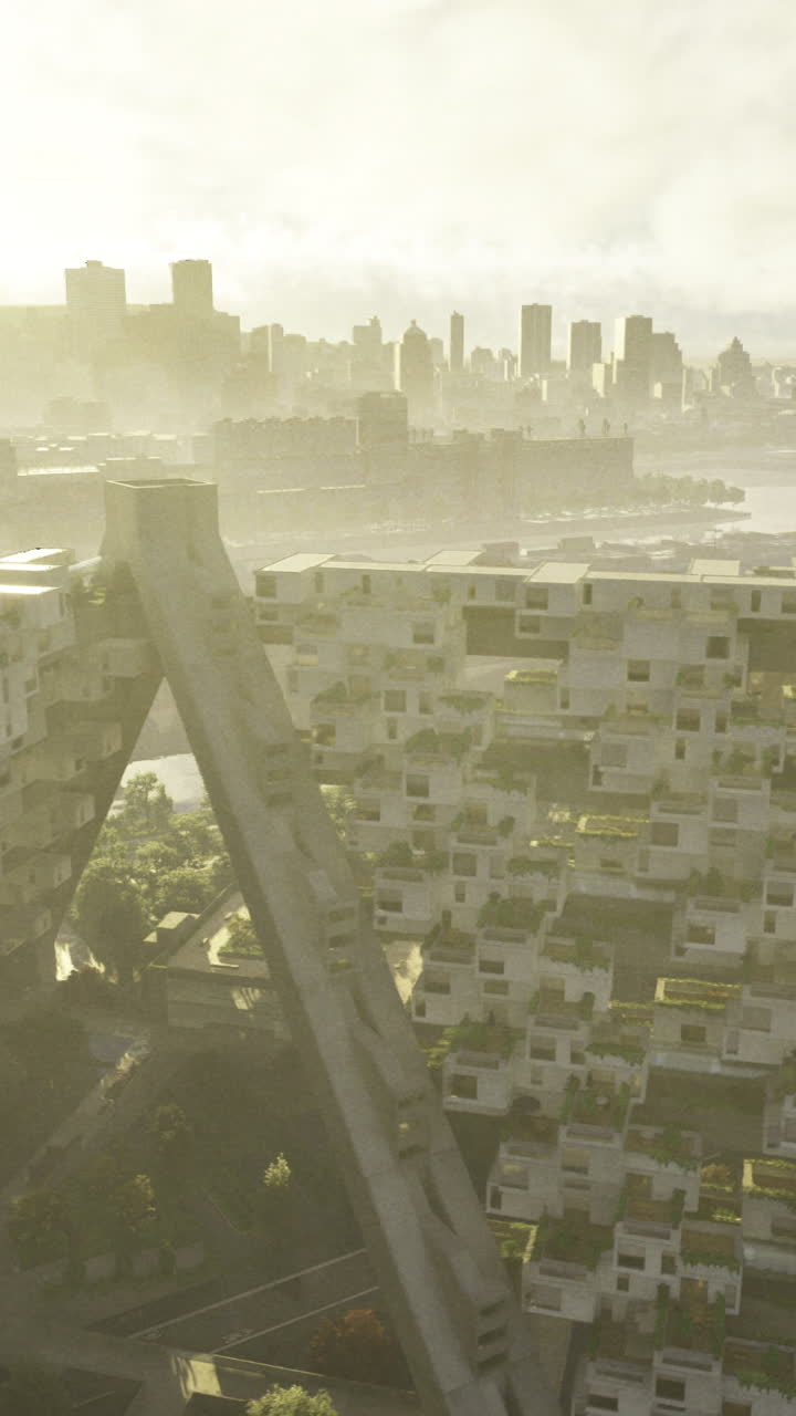 Urban landscape showcasing modern architecture with a glowing skyline