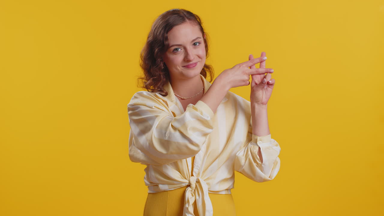 Woman showing hashtag symbol with fingers likes tagged message popular viral social media content