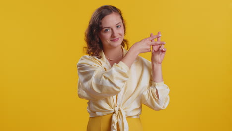 woman showing hashtag symbol with fingers likes tagged message popular viral social media content