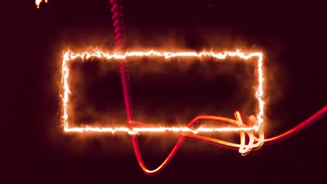 Animation-of-rectangle-on-fire-with-orange-light-trials-in-background