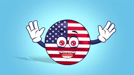 cartoon usa icon flag united states of america happy rejoice with face animation