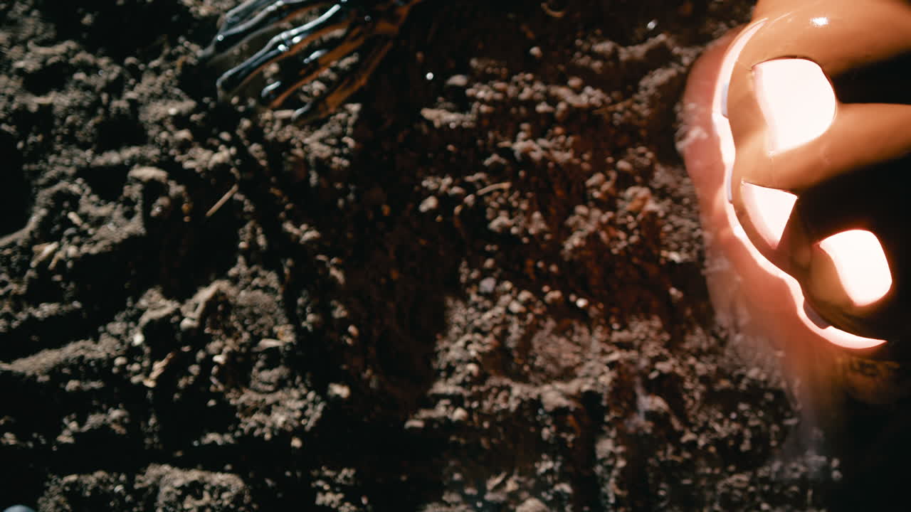 Halloween Pumpkin on Cemetery Ground Emits Smoke Copy Space Text