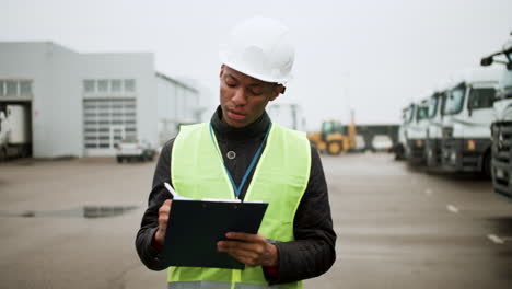 worker writing on clipboard