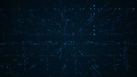 through virtual space. grid structure from glowing particles. looped background