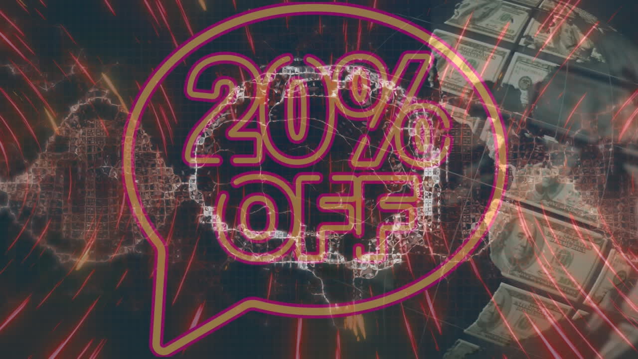 animación billetes de dólar estadounidense globo con cadena de adn girando, texto de ventas en el fondo